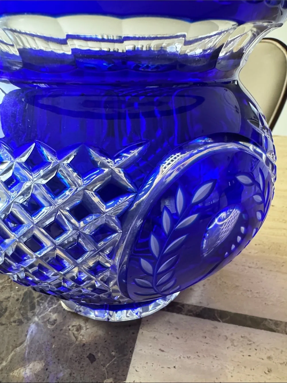 Cobalt Blue Cut Glass Decorative Vase - Home Accents